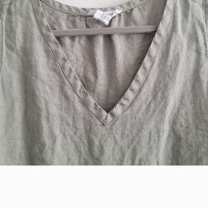 Lucky Brand 1X Sage Green Tiered Mini Dress Sleeveless 100% Linen